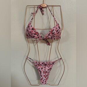 Pink Floral Bikini Swimsuit Set
